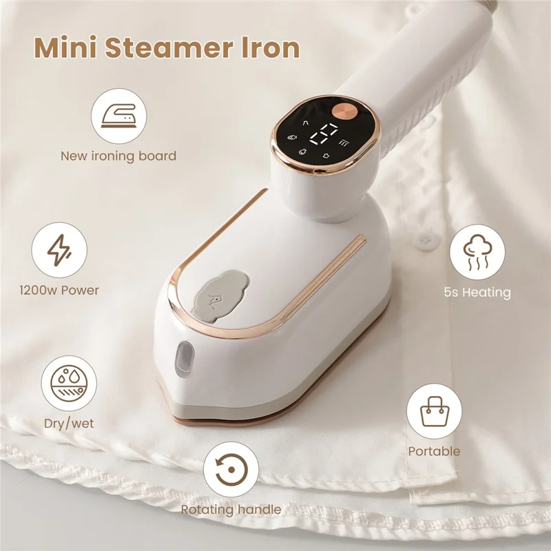 Mini Garment Steamer 2-in-1 Portable Handheld 1200W 180 Degree Rotating Handle Flat Hanging Ironing Machine Steam Iron - White