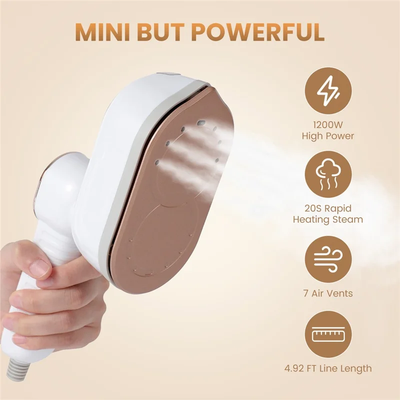 Mini Garment Steamer 2-in-1 Portable Handheld 1200W 180 Degree Rotating Handle Flat Hanging Ironing Machine Steam Iron - White