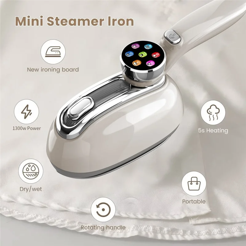Multi-Function LCD Handheld Garment Steamer with Colorful LCD Display 1300W Portable Steam Iron for Home Travel - White