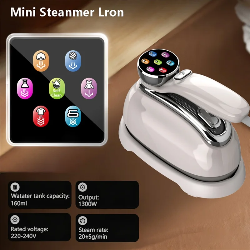 Multi-Function LCD Handheld Garment Steamer with Colorful LCD Display 1300W Portable Steam Iron for Home Travel - White