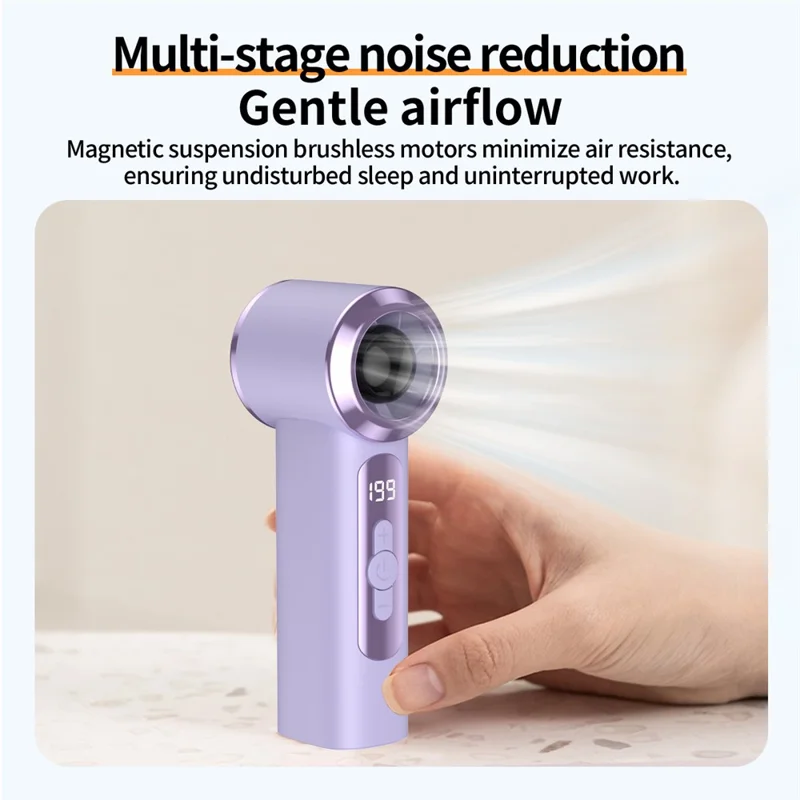 Ventaglio Mini Portatile con Display LED Motore Brushless 2000mAh Type-C 199 Velocità - Viola