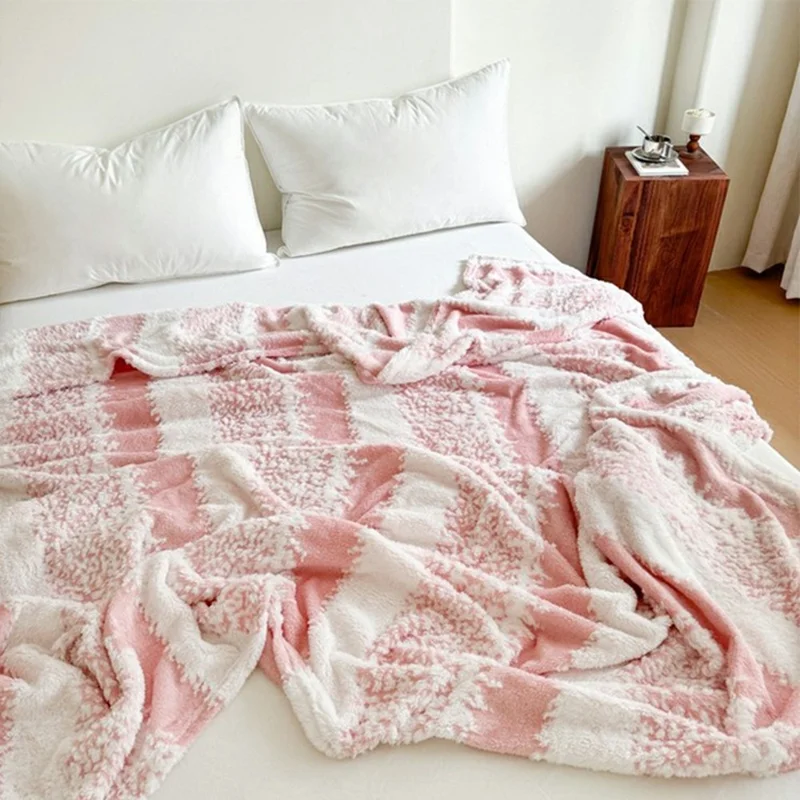 150x200cm Koc z Czarnego Aksamitu z Motywem Śnieżynki Koc na Kanapę, Pochylny Koc z Miękkiego Fleece, Ciepły i Delikatny dla Skóry - Różowy