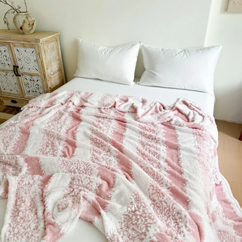 150x200cm Koc z Czarnego Aksamitu z Motywem Śnieżynki Koc na Kanapę, Pochylny Koc z Miękkiego Fleece, Ciepły i Delikatny dla Skóry - Różowy