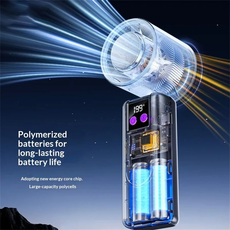 Ventaglio Portatile 199 Velocità 3000mAh con Raffreddamento a Semiconduttore Pieghevole con Display LED - Grigio Scuro