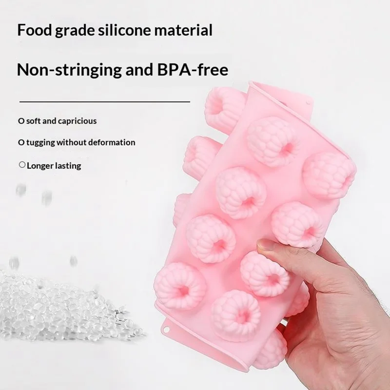 JSC4540 24-Grid Raspberry Food Grade Silicone Mold Non-Stick Easy Release Making Mold for Mousse Cake Chocolate (BPA-Free, No FDA Certified) - Pink