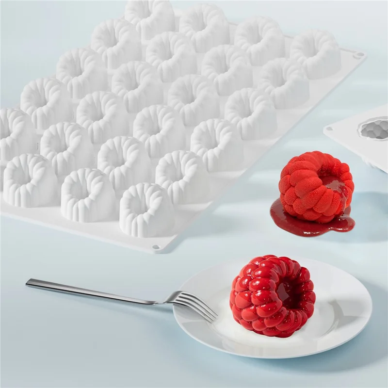 JSC4540 24-Grid Raspberry Food Grade Silicone Mold Non-Stick Easy Release Making Mold for Mousse Cake Chocolate (BPA-Free, No FDA Certified) - Pink
