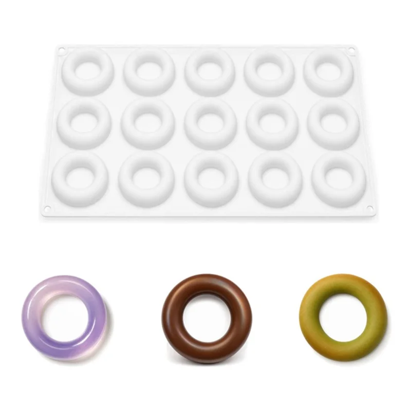 15-Grid Food Grade Silicone Donut Mold Heat Resistant Easy Release Cake Mold Baking Tool (BPA-Free, No FDA Certified) - White
