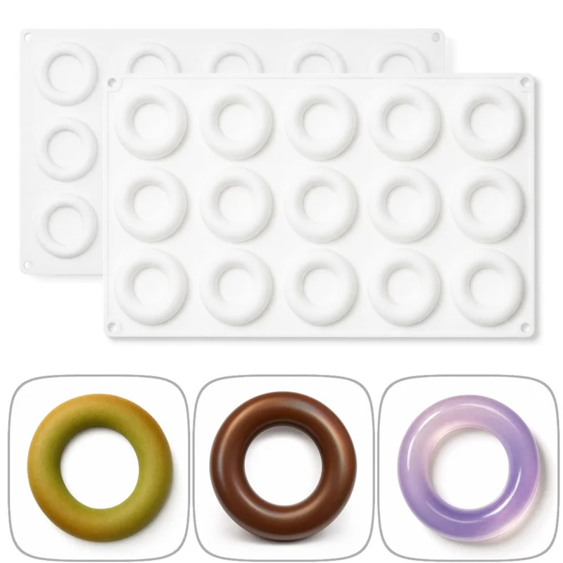 15-Grid Food Grade Silicone Donut Mold Heat Resistant Easy Release Cake Mold Baking Tool (BPA-Free, No FDA Certified) - White