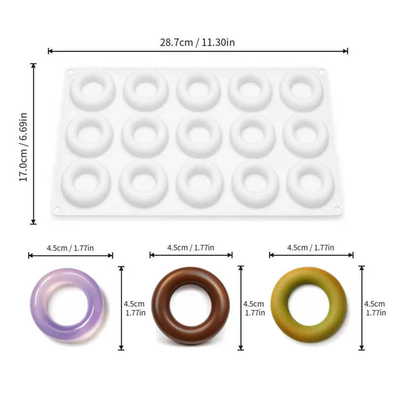 15-Grid Food Grade Silicone Donut Mold Heat Resistant Easy Release Cake Mold Baking Tool (BPA-Free, No FDA Certified) - White