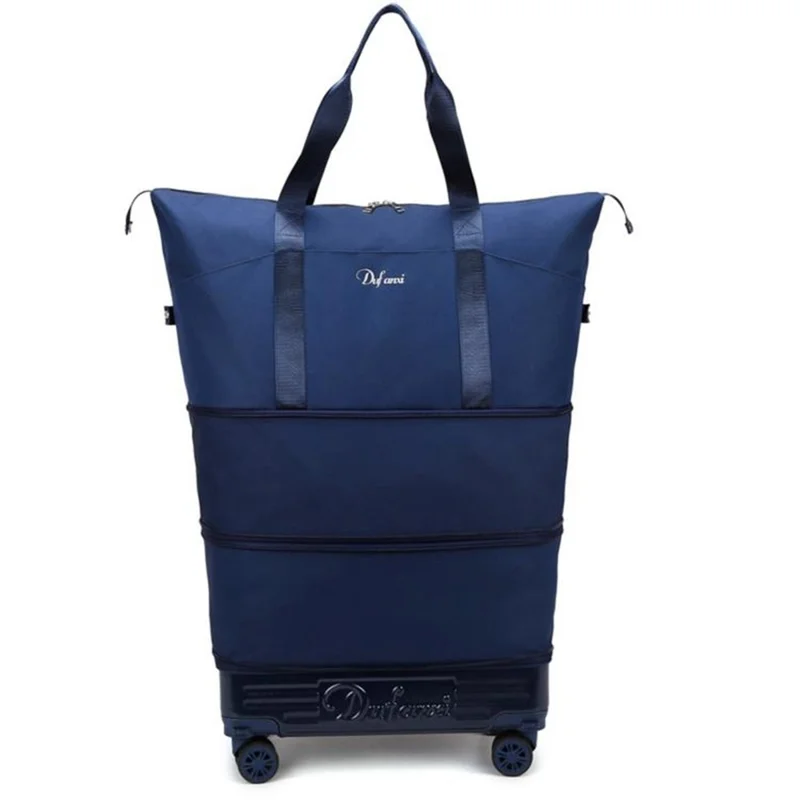 Borsa da viaggio espandibile a più strati con 4 ruote staccabili, pieghevole e impermeabile, ideale per brevi viaggi - Blu scuro