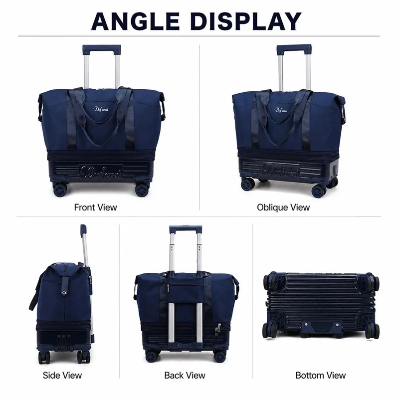 Borsa da viaggio espandibile a più strati con 4 ruote staccabili, pieghevole e impermeabile, ideale per brevi viaggi - Blu scuro