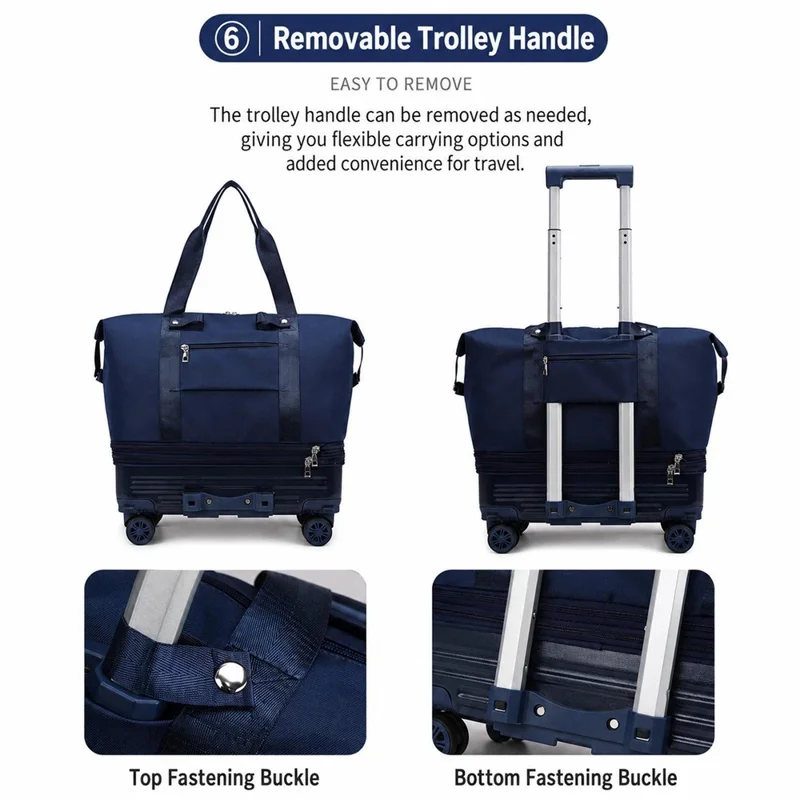 Borsa da viaggio espandibile a più strati con 4 ruote staccabili, pieghevole e impermeabile, ideale per brevi viaggi - Blu scuro