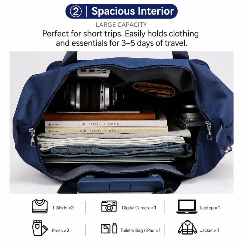 Borsa da viaggio espandibile a più strati con 4 ruote staccabili, pieghevole e impermeabile, ideale per brevi viaggi - Blu scuro