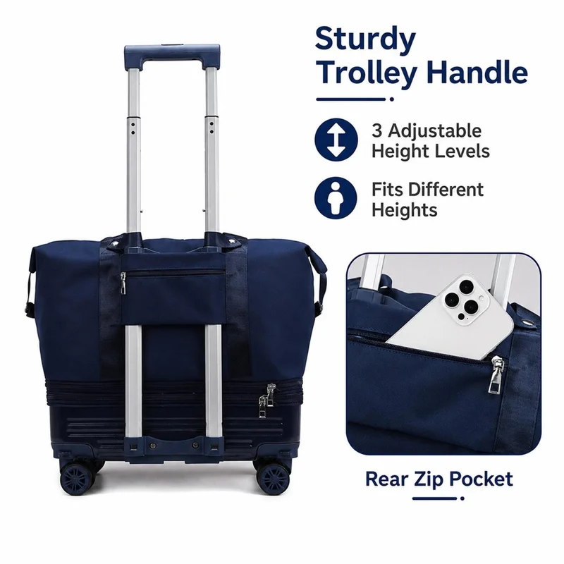 Borsa da viaggio espandibile a più strati con 4 ruote staccabili, pieghevole e impermeabile, ideale per brevi viaggi - Blu scuro