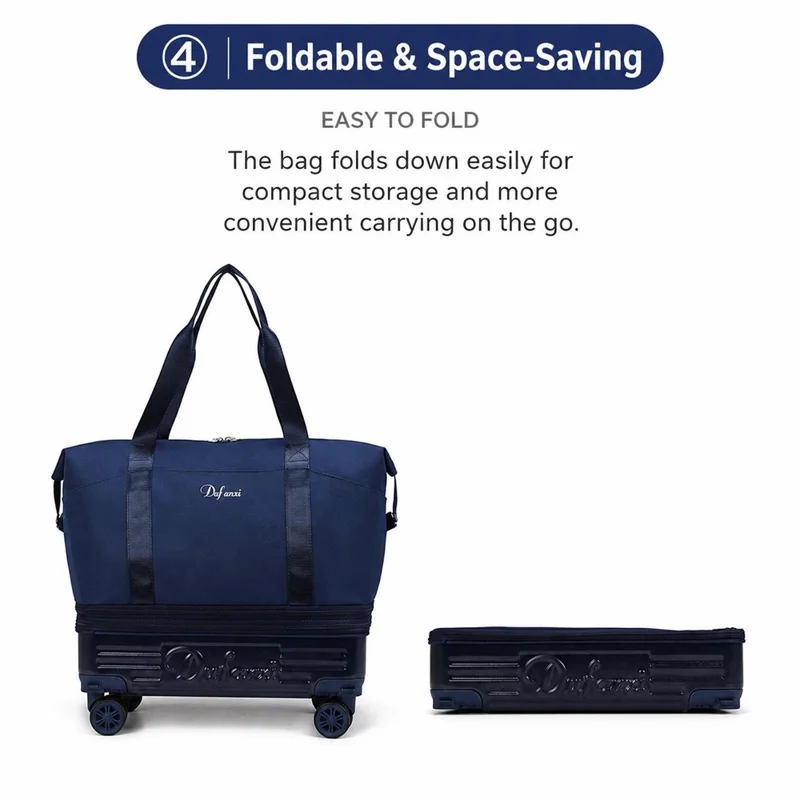 Borsa da viaggio espandibile a più strati con 4 ruote staccabili, pieghevole e impermeabile, ideale per brevi viaggi - Blu scuro