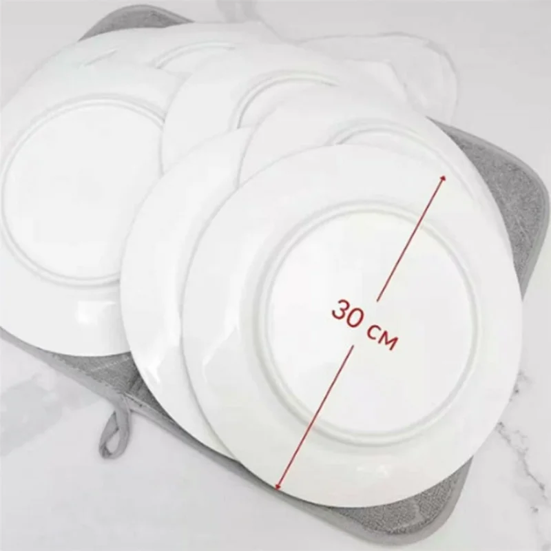 Kitchen Foldable Drying Rack Mat Absorbent Counter Draining Pad with Detachable Plastic Rack for Dishes - Grey