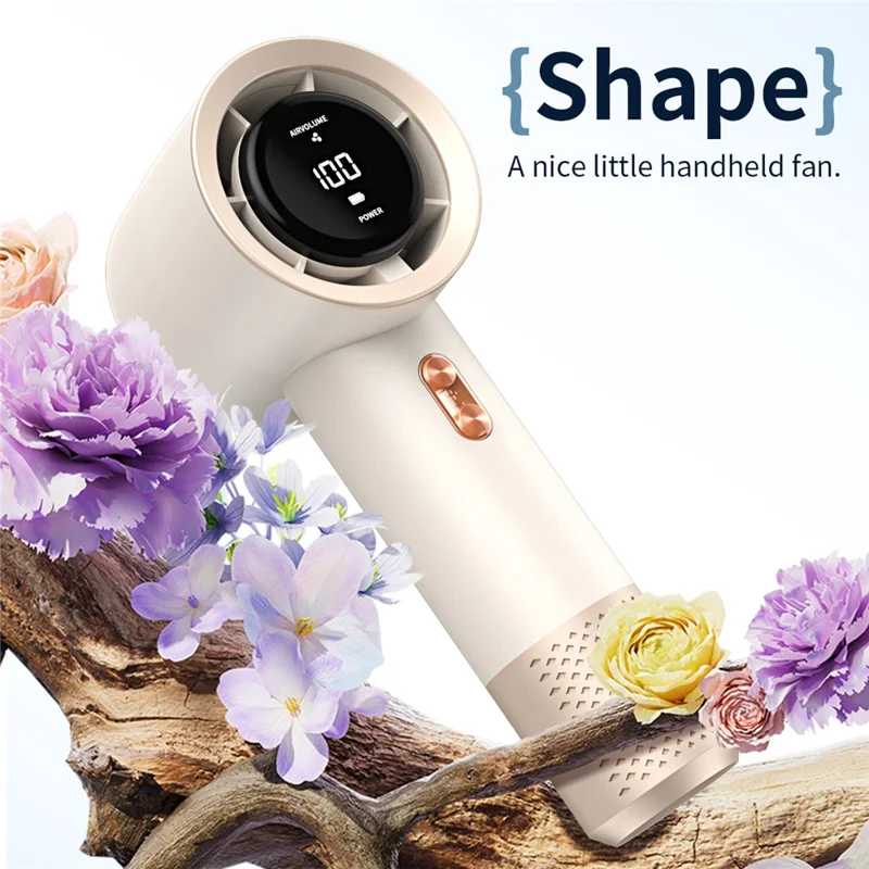 Mini ventilador portátil digital con 199 velocidades, ventilador de mano con pantalla digital, batería de 3000 mAh, carga rápida con USB tipo C, color beige
