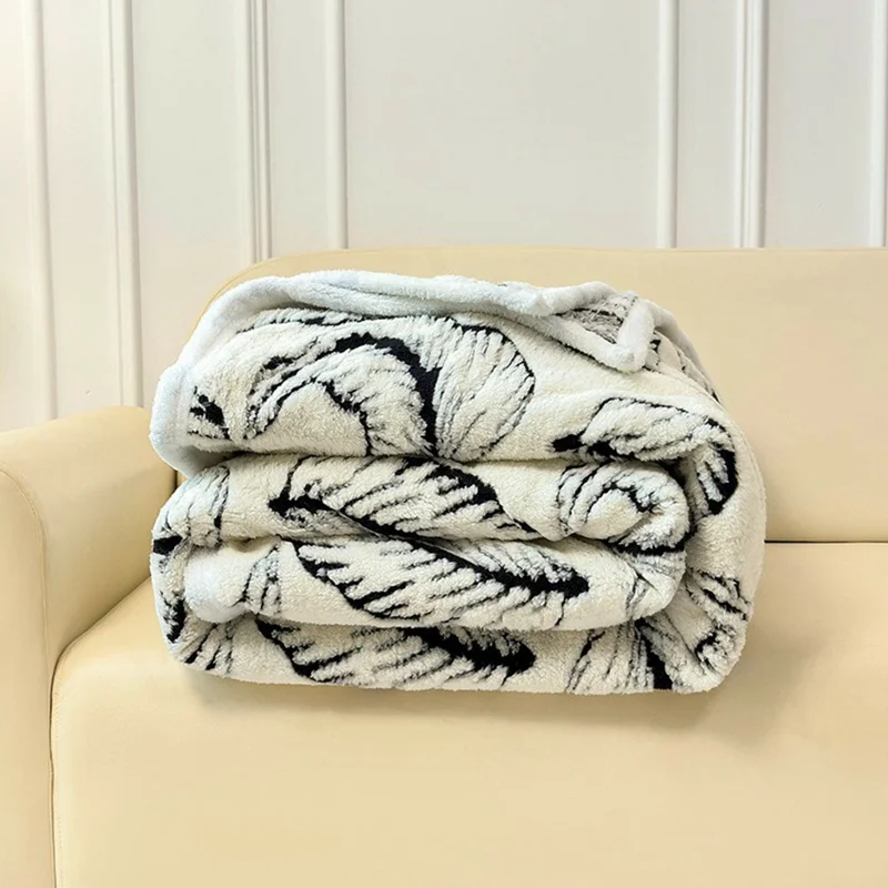 200x230cm Taff Fleece Blanket Double-Sided Leaf Jacquard Soft Warm Throw Blanket for Bed Sofa Couch - White