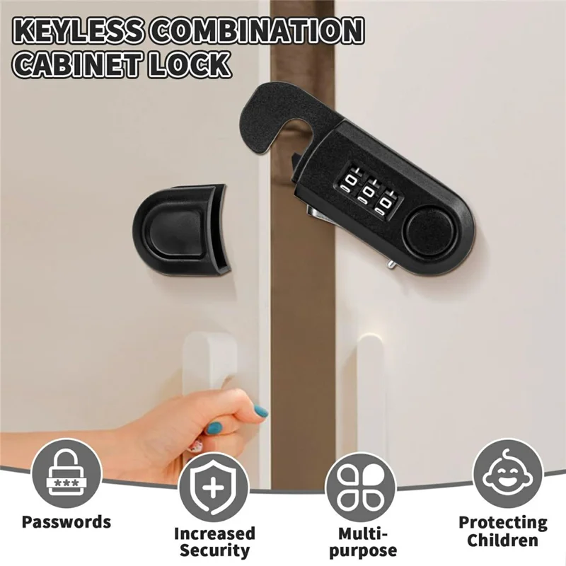 Keyless Combination Cabinet Lock 3-Digit Password Child Pet Proof Drawer Fridge Safety Lock - Black