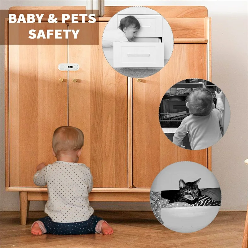 Keyless Combination Cabinet Lock 3-Digit Password Child Pet Proof Drawer Fridge Safety Lock - Black