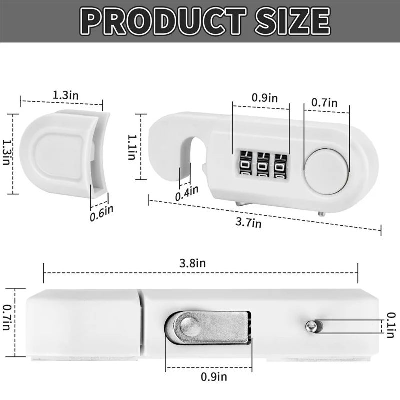 Keyless Combination Cabinet Lock 3-Digit Password Child Pet Proof Drawer Fridge Safety Lock - Black