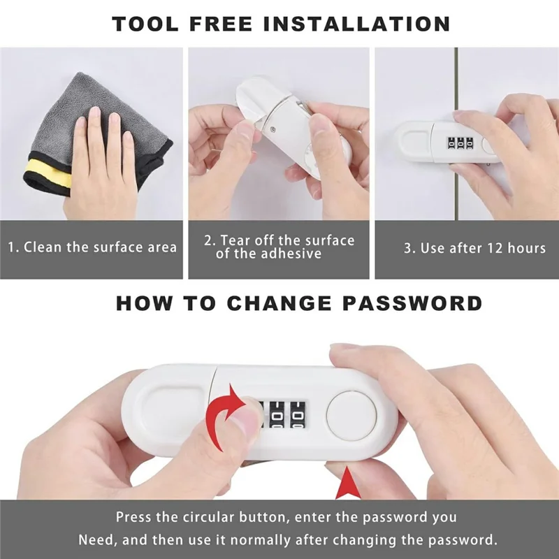 2Pcs Keyless Combination Cabinet Lock 3-Digit Password Child Pet Proof Drawer Fridge Safety Lock - Black