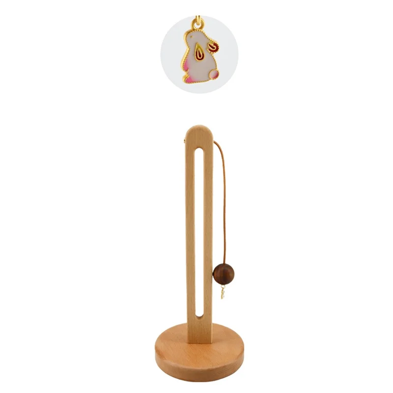 12.5x29cm Beech Wood Paper Towel Holder Desktop U-Shape Kitchen Roll Holder Stand Cling Film Storage Rack - Rabbit Pendant