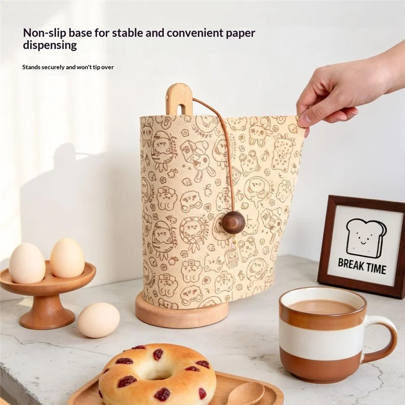 12.5x29cm Beech Wood Paper Towel Holder Desktop U-Shape Kitchen Roll Holder Stand Cling Film Storage Rack - Rabbit Pendant
