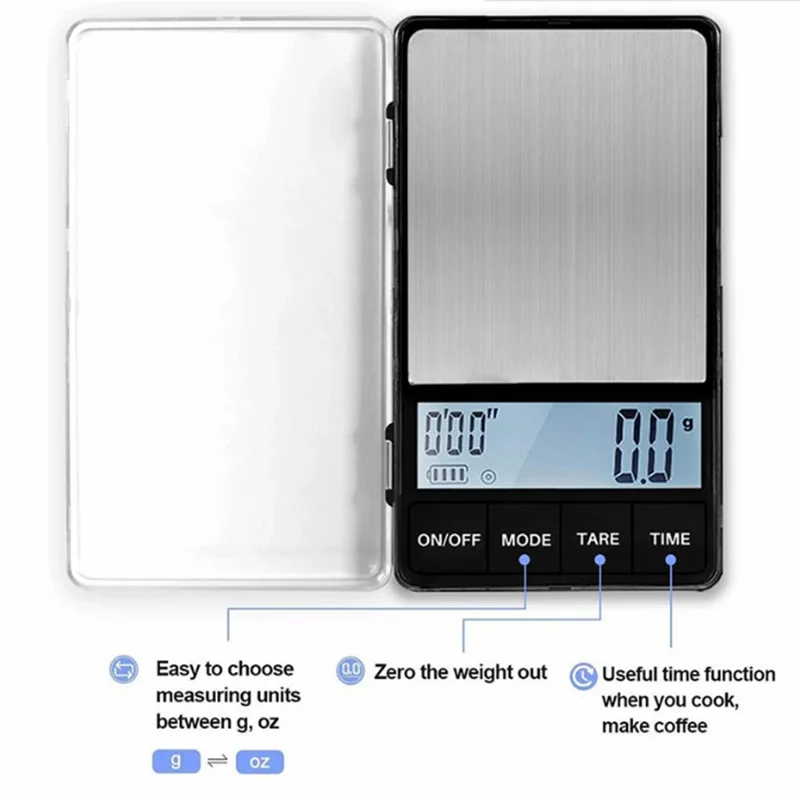 1000g / 0.1g Mini Portable Coffee Scale Digital Kitchen Scale with Backlit Display for Pour Over Coffee Brewing Baking