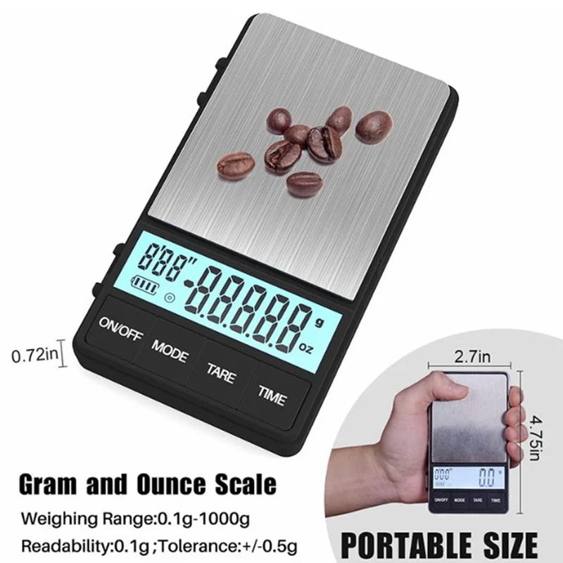 1000g / 0.1g Mini Portable Coffee Scale Digital Kitchen Scale with Backlit Display for Pour Over Coffee Brewing Baking