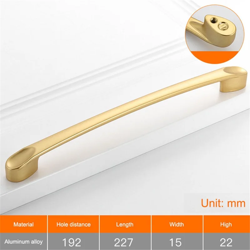 Drawer Cabinet Modern Handle Aluminum Alloy Door Drawer Cupboard Pull Furniture Hardware, 22mm Screw - 8103-192 Gold