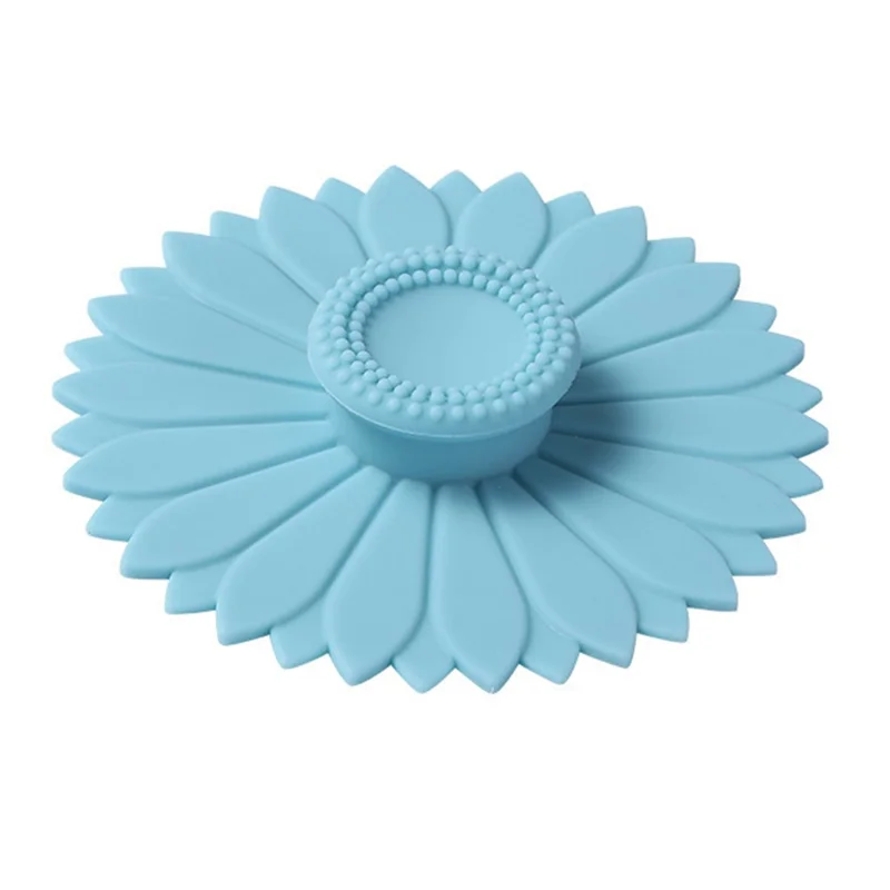 10.4cm Sunflower Shape Silicone Cup Lid Reusable Dustproof Cover for Mugs Coffee Cups - Blue