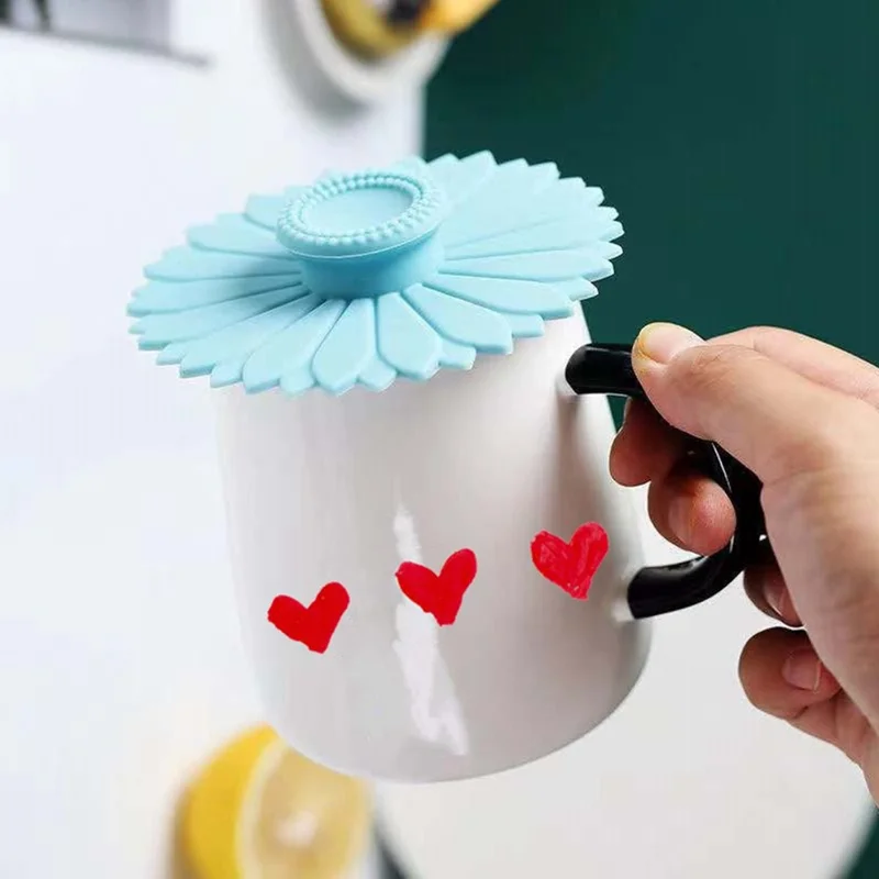 10.4cm Sunflower Shape Silicone Cup Lid Reusable Dustproof Cover for Mugs Coffee Cups - Blue