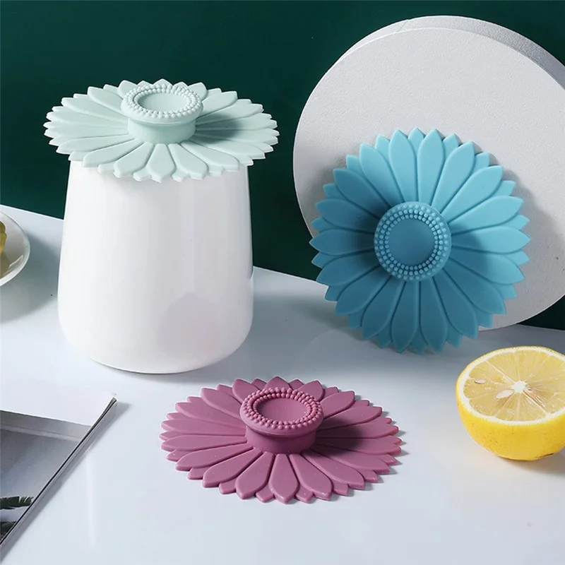 10.4cm Sunflower Shape Silicone Cup Lid Reusable Dustproof Cover for Mugs Coffee Cups - Blue