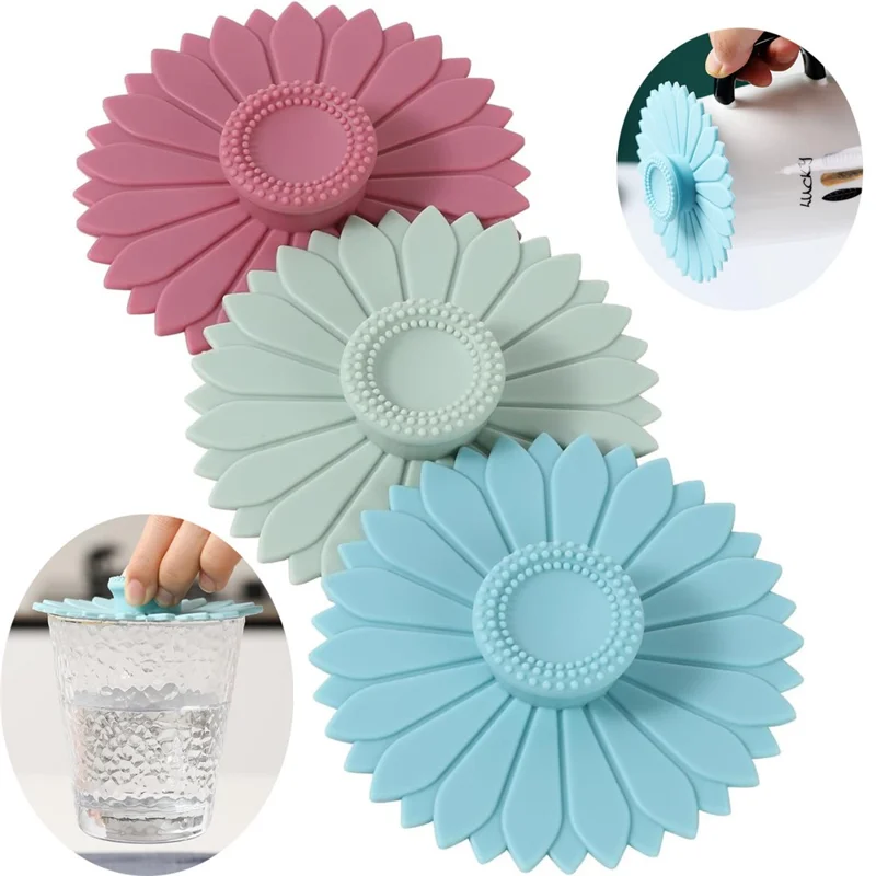 10.4cm Sunflower Shape Silicone Cup Lid Reusable Dustproof Cover for Mugs Coffee Cups - Blue
