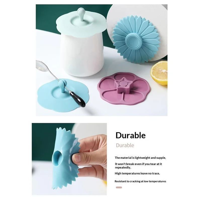 10.4cm Sunflower Shape Silicone Cup Lid Reusable Dustproof Cover for Mugs Coffee Cups - Blue