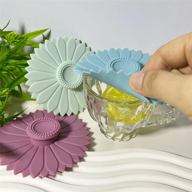 10.4cm Sunflower Shape Silicone Cup Lid Reusable Dustproof Cover for Mugs Coffee Cups - Blue