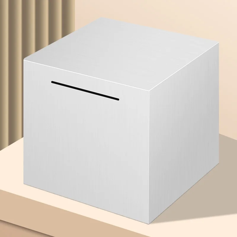 12x12cm Kubestruktur i rustfrit stål pengegris pengebesparelsesboks til mønt kontant opbevaring