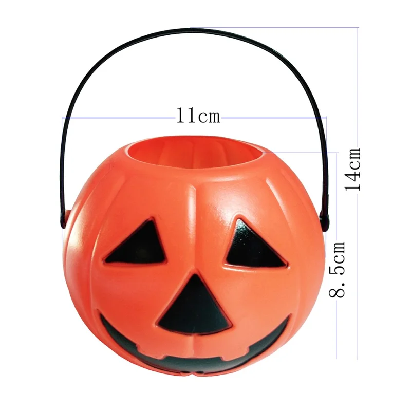 Secchio di Halloween a forma di zucca da 11x11x8,5 cm, secchiello di plastica arancione con manico, zucca intagliata per dolcetto o scherzetto