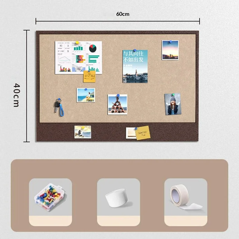 Tablón de anuncios de fieltro de 40x60 cm sin perforación con adhesivo mágico, tablón para fotos y mensajes - Marrón oscuro