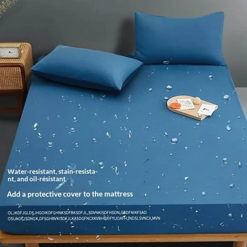 Housse de protection de matelas imperméable 160x200 cm, housse ajustée en coton lavé avec protection complète à 360 degrés - Blanc