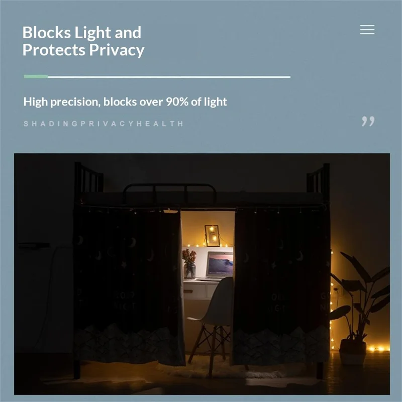 1,15 x 2 m Rideau de Lit Occultant, Paravent pour Dortoir, Store Bloquant la Lumière, Tente de Lit pour Lits Superposés Supérieurs et Inférieurs