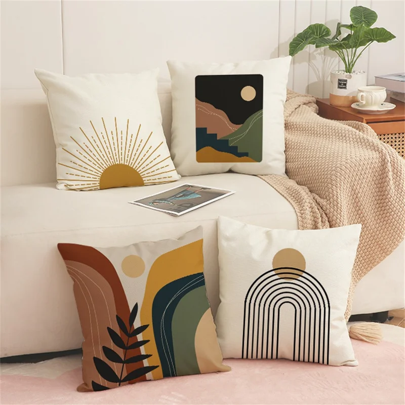 45x45cm Abstracte Geometrische Patroon Kussensloop Linnen-Achtige Structuur Vierkante Kussenhoezen voor Bank Decoratie - YMC25-2