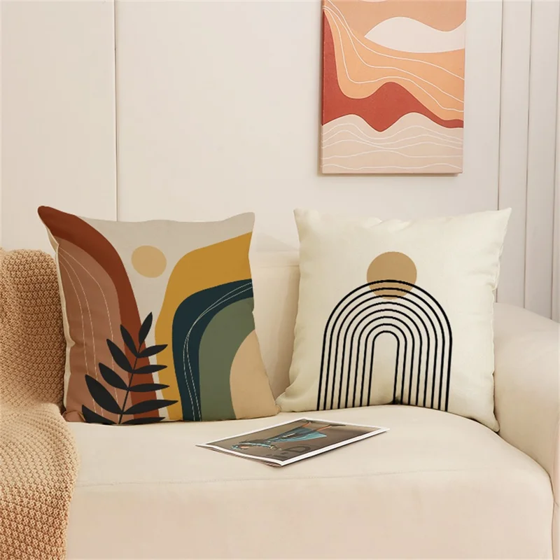 45x45cm Abstracte Geometrische Patroon Kussensloop Linnen-Achtige Structuur Vierkante Kussenhoezen voor Bank Decoratie - YMC25-2