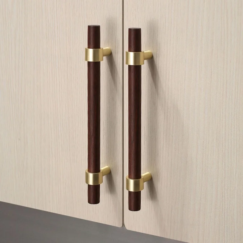 7 x 25mm Maniglia per Mobile in Legno e Ottone Massiccio Stile Semplice, Maniglia per Antina in Noce Nero / 160mm