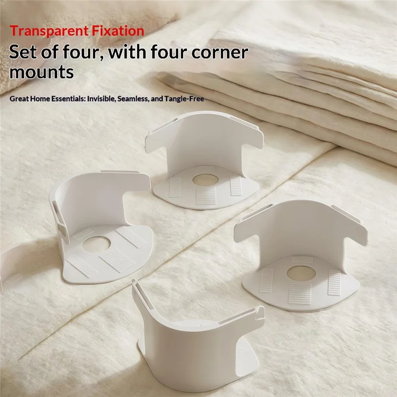 4Pcs Bed Sheet Clips Invisible Sheet Grippers Anti-Slip Mattress Fasteners Secure Grip - White