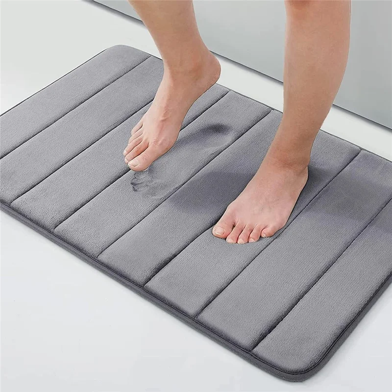 50x80cm Coral Fleece Bath Mat Non-Slip Absorbent Thick Bathroom Floor Mat for Shower - Dark Grey