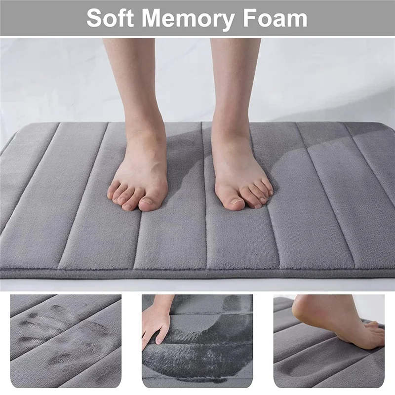 50x80cm Coral Fleece Bath Mat Non-Slip Absorbent Thick Bathroom Floor Mat for Shower - Dark Grey