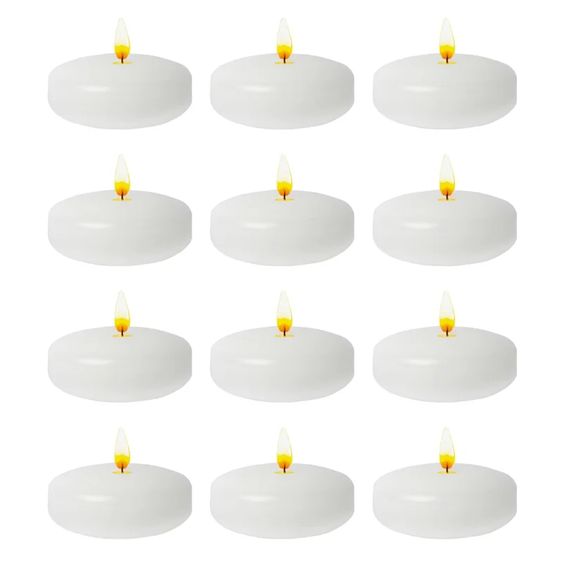 12Pcs Floating Candles 4.7cm Diameter Smokeless Water Floating Candles with 5-6 Hours Burning Time for Wedding Party Decoration - White