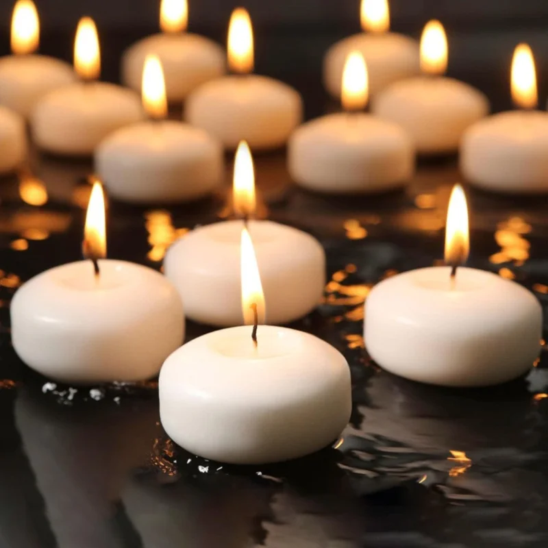 12Pcs Floating Candles 4.7cm Diameter Smokeless Water Floating Candles with 5-6 Hours Burning Time for Wedding Party Decoration - White